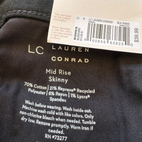 LC Lauren Conrad Black Mid Rise Stretch Skinny Jeans Size 12 - Picture 9 of 12